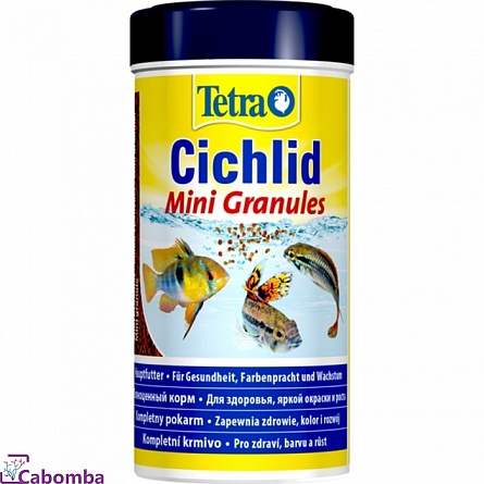 Корм TetraCichlid Mini Granules для маленьких и карликовых цихлид (250 мл), гранулы на фото
