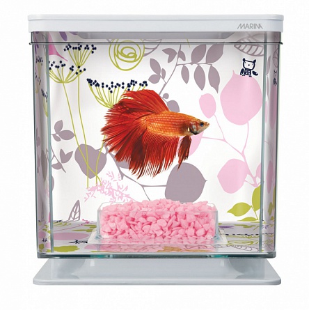 Мини аквариум "Marina Betta Kit Floral" фирмы HAGEN (14х14х15 см/белый/2 литра)  на фото