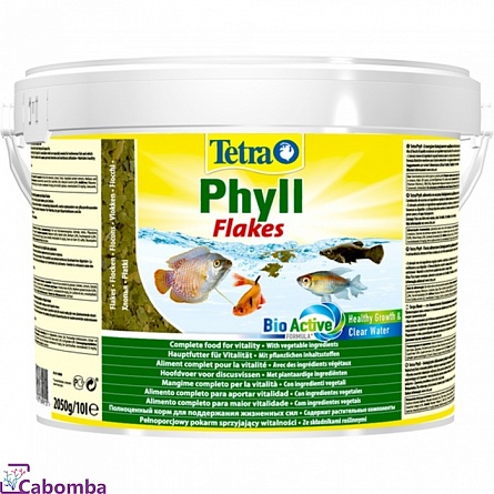 Корм Tetra Phyll Flakes для живородящих и растительноядных рыб (10 л), хлопья на фото