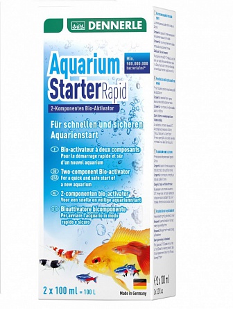 Средство для заселения воды бактериальной флорой (два компонента) Aquarium Starter Rapid марки Dennerle (2*100 ml)  на фото