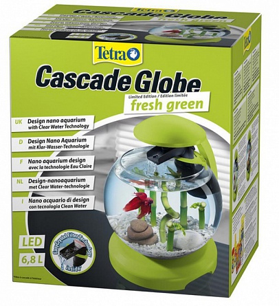 Круглый нано аквариум со светильником LED "Cascade Globe" фирмы TETRA, зеленого цвета, 6.8л  на фото