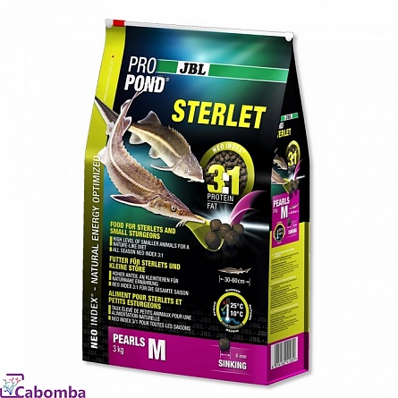 Гранулированный основной корм для прудовых осетровых рыб средних размеров ProPond Sterlet M 3.0кг/6л фирмы JBL  на фото