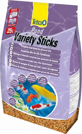 Гранулированный корм в виде палочек "Pond Variety Stiks” фирмы Tetra (25 литров)     на фото