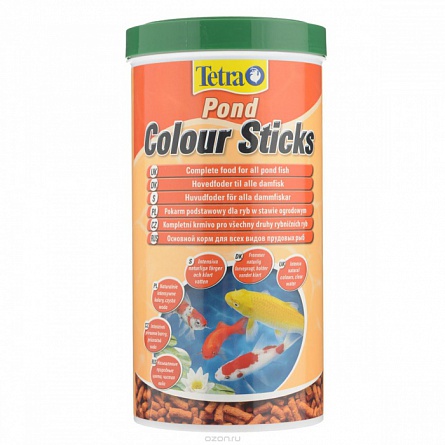 Гранулированный корм в виде палочек "TetraPond Color Sticks" для прудовых рыб (1 литр)  на фото