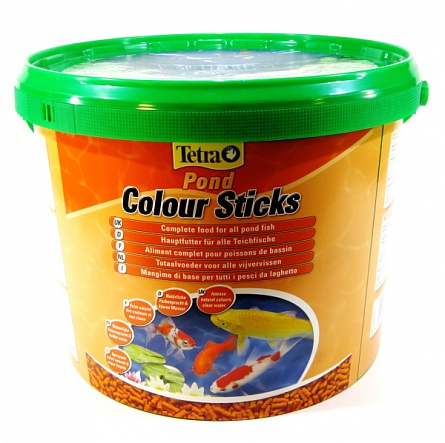Гранулированный корм в виде палочек "TetraPond Color Sticks" для прудовых рыб (10 литров)     на фото