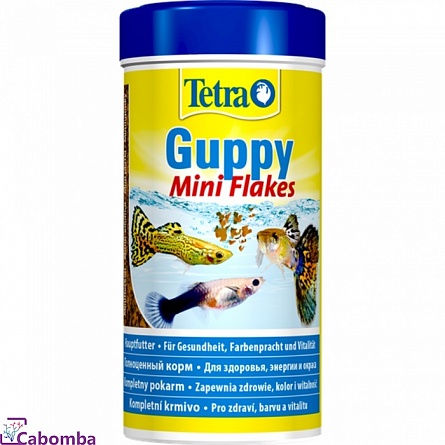 Корм Tetra Guppy Mini Flakes для гуппи и других живородящих (250 мл), мини-хлопья на фото