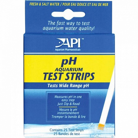 Тест-полоски "pH Test Strips" для определения уровня кислотности фирмы API (25 шт) на фото