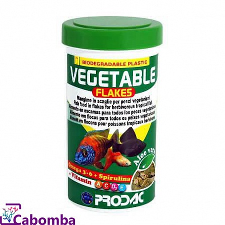 Хлопьевидный корм Vegetable Flakes для пресноводных растительноядных рыб фирмы Prodac (100 мл/20 гр)  на фото