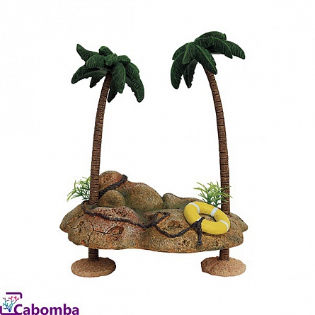 Декоративная композиция из пластика "Островок с пальмами для черепах" на присосках фирмы ArtUniq 20,5x15,5x25,5 см на фото