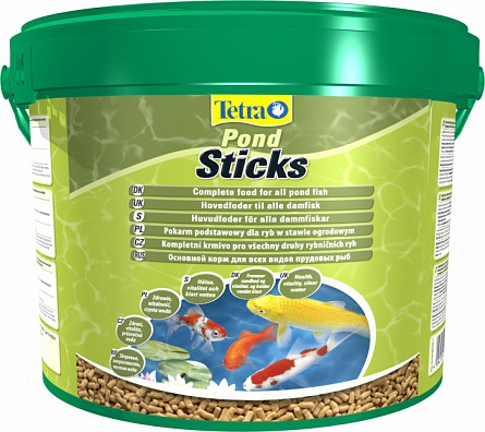 Гранулированный корм в виде палочек "TetraPond Sticks" для прудовых рыб (12 литров)  на фото