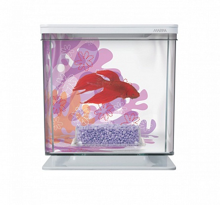 Мини аквариум "Marina Betta Kit Flower" фирмы HAGEN (14х14х15 см/белый/2 литра)  на фото