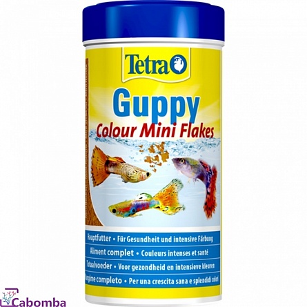 Корм Tetra Guppy Colour Mini Flakes для яркости окраса гуппи (250 мл), мини-хлопья на фото