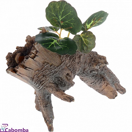 Грот Коряга с растением фирмы Barbus (14,5х8,5х12,5 см) на фото